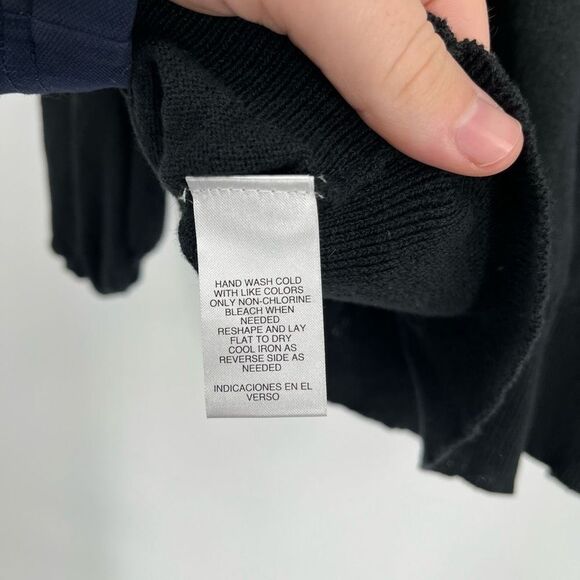 Spring + Mercer Cardigan Black Button Front Linen 3/4 Sleeves V-Neck Women Large - Picture 6 of 7